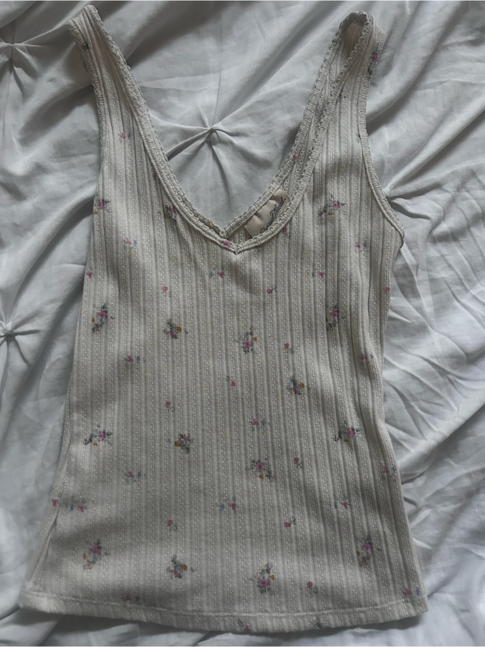 Universal Thread Cream Ribbed Floral Tank Top